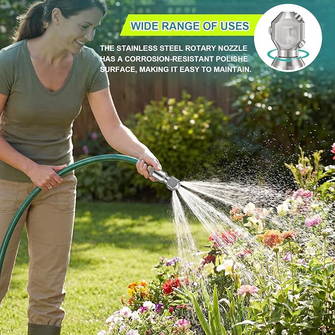 Hicarer 360° Rotating Spray Nozzle 304 Stainless Steel 3/4" Npt Garden Hose Attachment for Patio Cleaning, Small Bucket, Tanks and Dishwashers