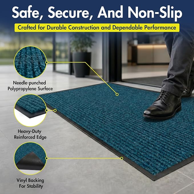 Notrax 109 Industrial Door Mat, 3' x 4' Entrance Mat, Heavy Duty Commercial Rugs for Entryway, Welcome Lobbies, Garage, and Mudroom, Made in the USA, Slate Blue, Brush Step 109S0034BU