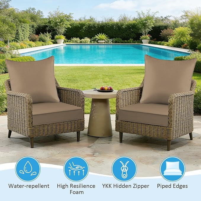 Sunbrella Outdoor Deep Seat & Back Cushion Set (2-Pack), 24 x 24 Inch Water Repellent and Fade Resistant Patio Furniture with Removable Cover for Outside Sofa Couch, Canvas Camel