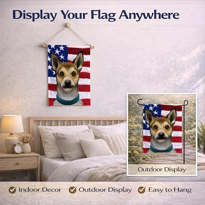 Caroline's Treasures CK6632GF Norwegian Lundehund Dog American Flag Garden Flag Mailbox Flag Decorative Yard Flag Banner Outside Patio Artwork Yard Flower Beds, Garden Size, Multicolor
