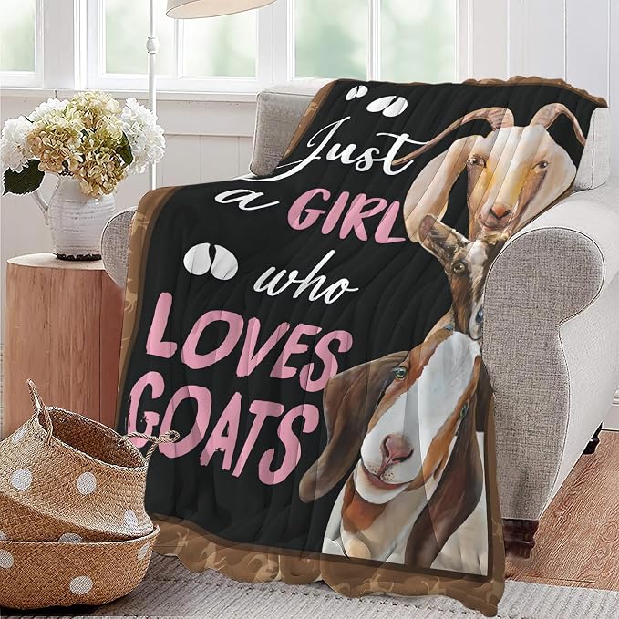 Goat Blanket Gift Just A Girl Who Loves Goats Cozy Plush Throw Blanket Flannel Fleece Ultra Soft Fuzzy Animal Lover Party Blankets for Adult Kids Boys Women Men 50"X40"