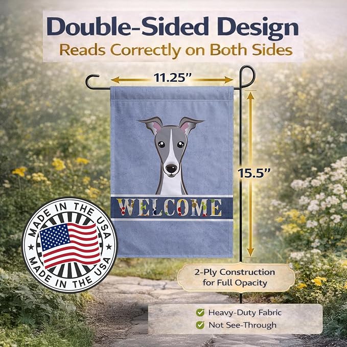 Caroline's Treasures BB1422GF Italian Greyhound Welcome Garden Flag, Blue Mailbox Flag Decorative Yard Flag Banner Outside Patio Artwork Yard Flower Beds, Garden Size, Multicolor