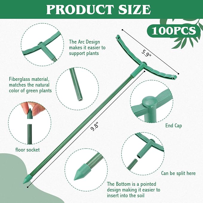 100 Pcs Plant Support Stake Half Round Plant Cage Stackable Garden Flower Support for Indoor Outdoor Flower Vegetable Tomato Peony Monstera Hydrangea Climbing Plants (6.2" W X 11.6" H)