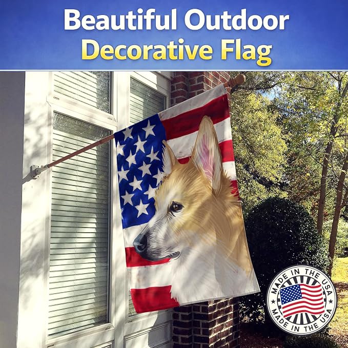 Caroline's Treasures CK6630CHF Norwegian Buhund Dog American Flag House Flag Large Porch Sleeve Pole Decorative Outside Yard Banner Artwork Wall Hanging, Polyester, House Size, Multicolor