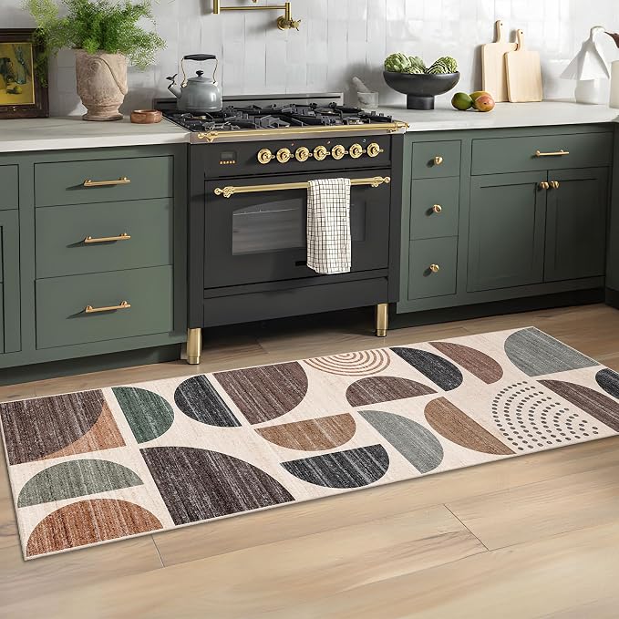 Runner Rug Washable,2x6 Area Rugs Non Slip Modern Abstract | Long Throw Carpet for Hallways Kitchen Bathroom Bedroom Entryway Bedside Laundry Boho Soft Low Pile Floor Indoor Brown