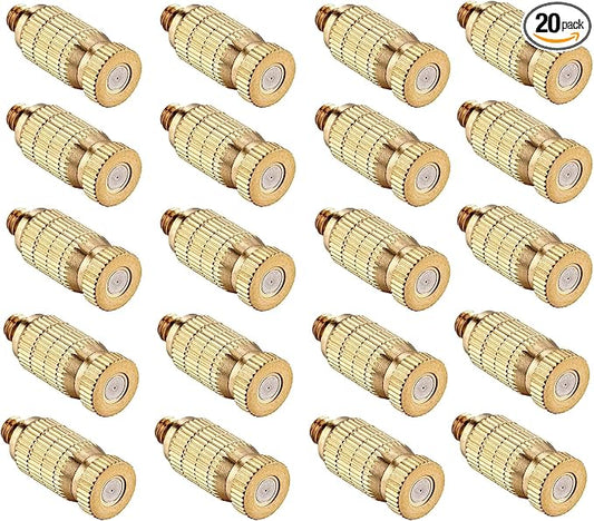 20pcs High Pressure Atomizer Nozzle Brass Misting Nozzles for Outdoor Cooling System, Landscaping, Greenhouse Irrigation, Air Humidification, Anti-Drip Fogging Spray Head(0.016"/0.4mm)