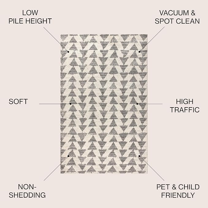 JONATHAN Y Aisha Moroccan Triangle Geometric Cream/Gray 4' Round Indoor Area Rug, Contemporary, Modern, Easy-Cleaning for Living Room, Bedroom, Kitchen, Pet Friendly, Non-Shedding (MOH206B-4R)