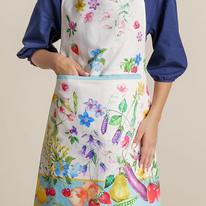 Maison d' Hermine Aprons for women with Pocket 100% Cotton (27.50"x31.50") | Adjustable Neck Strap & long ties Apron Men Chef Wedding Cooking Gardening Server Maid