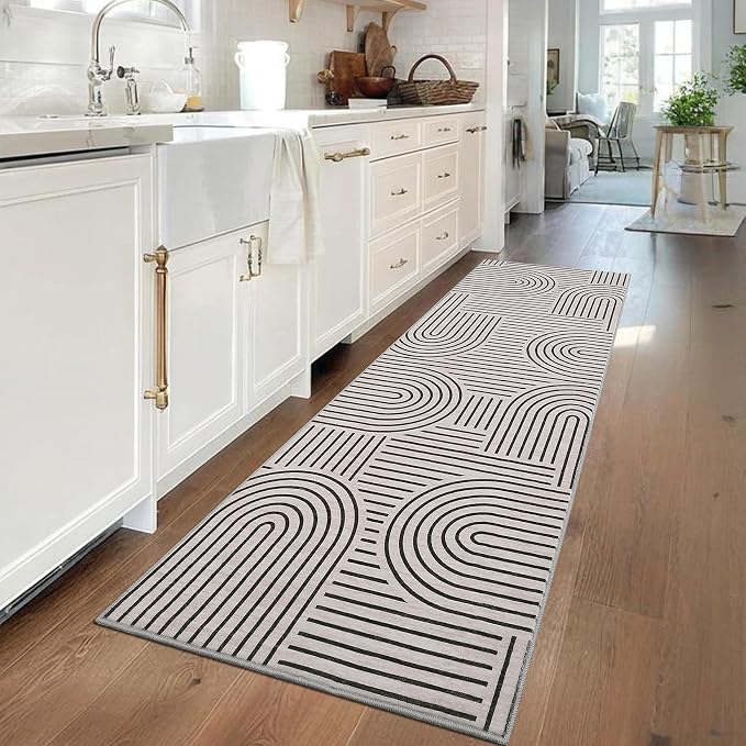 ROYHOME Modern 2x6 Hallway Runner Rug Non Slip Soft Kitchen Rug Light Camel | Abstract Washable Mat, Rainbow Geometric Runners Rugs for Bedroom, Long Rugs for Entryway Arch Pattern Bathroom Laundry Dorm