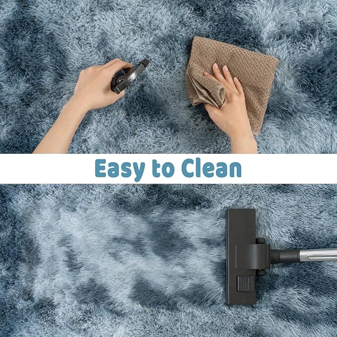 10x14 Large Fluffy Area Rugs for Living Room, Tie-dye Blue Grey | Upgrade Non-slip, Washable, Flame Resistant, High Pile Big Shag Rug Plush Carpet for Bedroom Kids Room Dorm Home Decor
