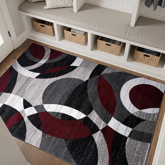 Rugshop Overlapping Circle Modern Geometric Area Rug Red 6'6" x 9' | Indoor, Non-Shedding, Rectangular, Size 6'6" x 9', Living Room, Bedroom, Dining Room, Home Office, Kitchen, Entryway, Hallway