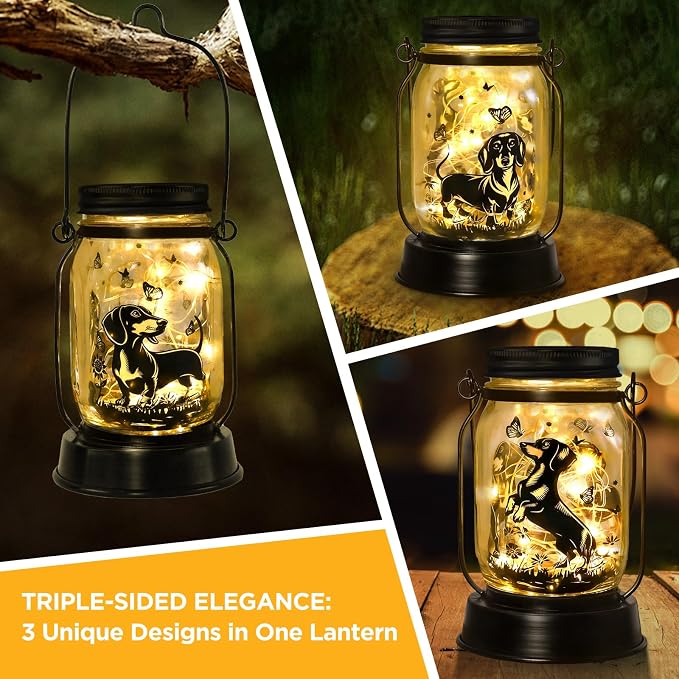 kyoryuger Dachshund Gifts for Women/Men Dachshund Solar Lanterns Mom Birthday Wiener Dog Lovers Lantern Pet Loss Sausage Dog Memorial Lights Solar Garden Decor Yard, Patio,Backyard,Porch Torches Light