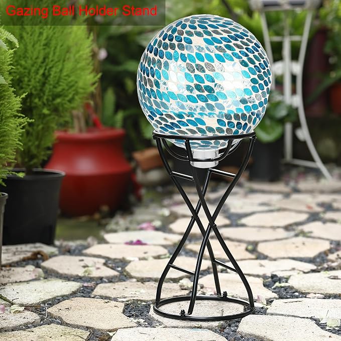 Metal Gazing Ball Holder Stands for 10 or 12 inch Balls, Black Outdoor Gazing Globe Stand for Garden, 9" L x 9" W x 16.6" H