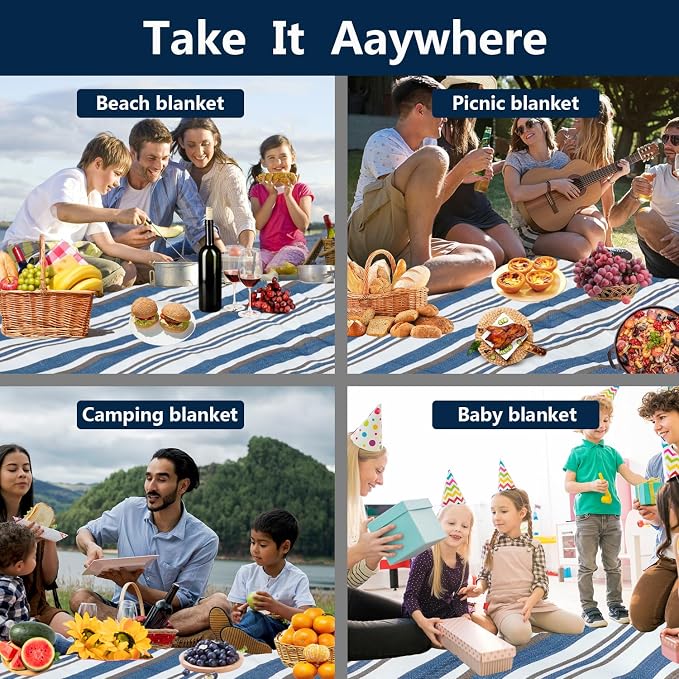79”x79” Picnic Blanket Extra Large, Waterproof and Foldable Beach Blanket, 3-Layer Outdoor Blanket for 6 to 8 Adults, for Camping, Park, Beach, Grass, Indoors