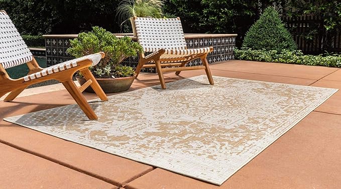 Unique Loom Outdoor Collection Area Rug - Dubai (2' 2" x 3' 1" Rectangle, Beige/ Brown)