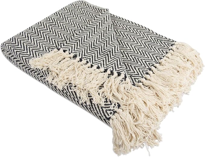 DII Chevron Throw Collection Handloomed Cotton, 50x60, Black (Pack of 12)