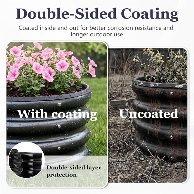2 x 2 x 1 ft Round Raised Garden Bed, Black 1 Pack 0.6 mm Thick Galvanized Steel Planter Box with Double Layer Paint and Safety Edge Trim for Vegetables Flowers Herbs Outdoor Garden