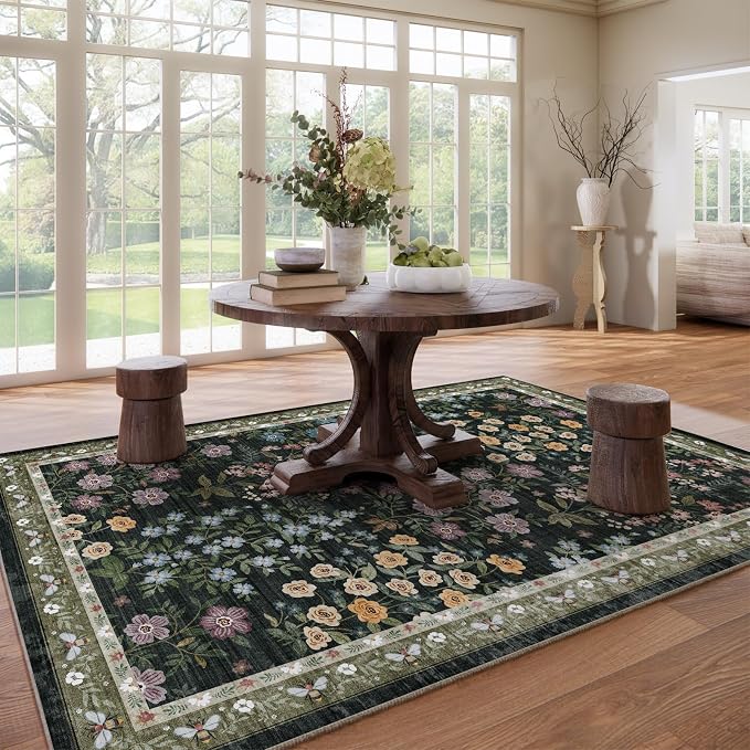 8x10 Area Rugs for Living Room: Washable Rug for Bedroom Vintage Stain Resistant Non Slip Low Pile Lightweight Soft Carpet for Kitchen Dining Room Farmhouse Kids Room Nursery Indoor