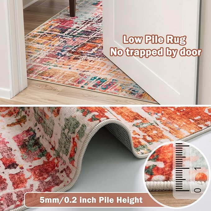 Beeiva Abstract Rugs for Bedroom 4x6, Modern Washable Non Slip Rug Non Skid, Ultra Thin Foldable Soft No Shedding Carpet for Living Room Bathroom Playroom Office - Multicolor