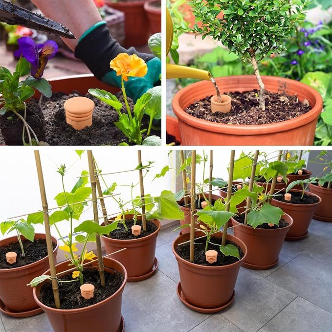 3pcs Terracotta Plant Watering Globes 3.5 * 10inch Terracotta Watering Pots Self Watering Planter 900ml for Indoor Outdoor Plants Clay Plant Watering Globes Planter Insert Watering Pots