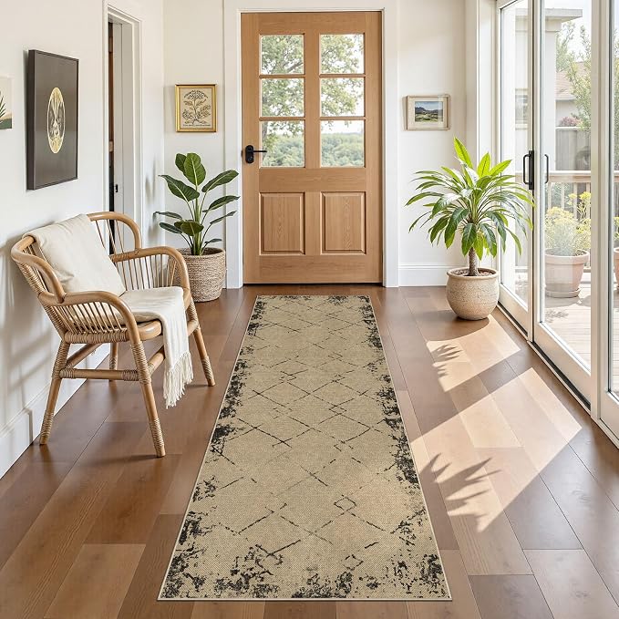 UERMEI 2x8 Outdoor Jute Runner Rug Neutral Washable Modern Brown | Patio Non Slip Indoor Runners Carpet for Hallway Kitchen Bedroom Porch Laundry Bathroom