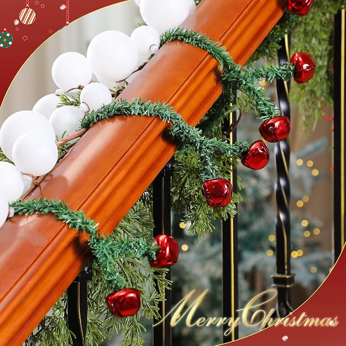 50 Pcs 20 Inches Christmas Garland Ties with Bells Decorative Twist Ties Garland Hanger for Banister Stairs Railing Garden Reusable Flexible Twist for Xmas Holiday Decorations (Red)