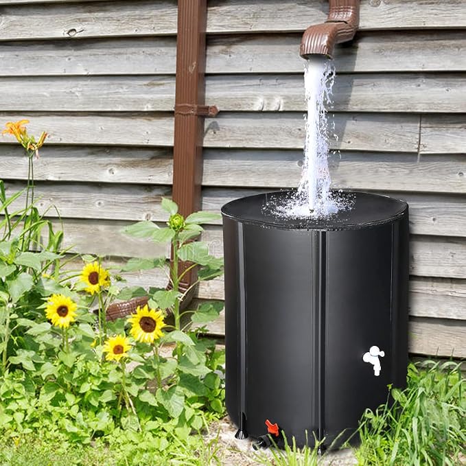 50 Gallon Folding Rain Barrel Water Tank, Portable Water Storage Tank, Rainwater Collection System Downspout, Upgraded Water Catcher Container with Filter (50 Gallon, Black)