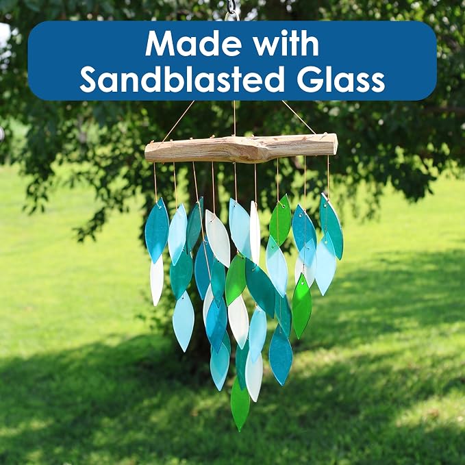 Blue Handworks Ocean Waterfall Glass Wind Chime | Handcrafted Waterfall Glass Wind Chime in Royal Blue, Sky Blue, Teal and Frosted White