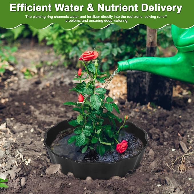 6 Pack Round Planting Grow Rings,7" Planting Protective Round Edging, Plant Support Rings to Protects Plants, Deep Watering Plant Collars for Vegetables Herbs Flowers (Black)