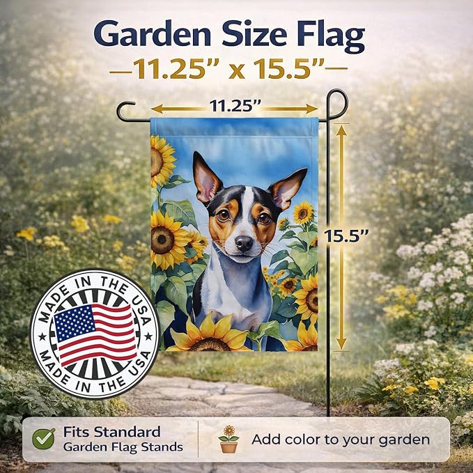 Caroline's Treasures DAC6147GF Rat Terrier in Sunflowers Garden Flag Mailbox Flag Decorative Yard Flag Banner Outside Patio Artwork Yard Flower Beds, Garden Size, Multicolor