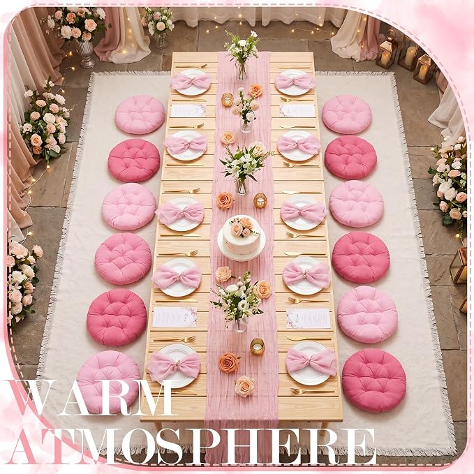 Beeveer 71x150'' Extra Large Outdoor Picnic Blanket with Pink Table Runner 12 Napkins and 12 Pink Floor Pillow Cushions for Picnic Party Camping Wedding Bachelorette Birthday Baby Shower Decor