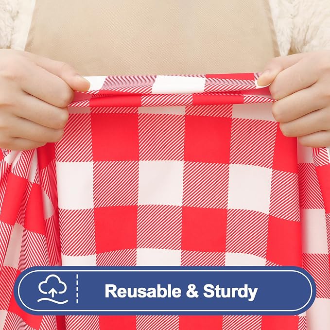 Smiry Picnic Table Cover with Bench Covers, Waterproof Elastic Fitted Tablecloths for 6 Foot Rectangle Tables, Washable Buffalo Plaid Tablecloth for Camping & BBQ (Red & White, 30"x72")