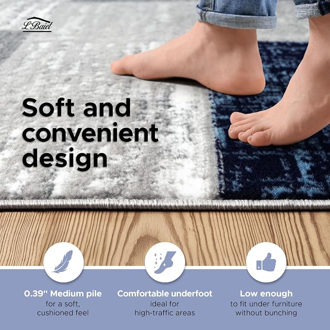 L'Baiet Verena Geometric Area Rug Blue Grey 4' x 6' Medium Area Rugs Carpet for Living Room, Bedroom, Dining Table, Office, Hallway, Foyer | Neutral Colorful Modern Abstract Home Decor