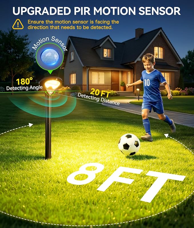 ELECLINK Solar Pathway Lights Outdoor with Motion Sensor, 6 Pack Security Solar Garden Lights, 400LM Bright LEDs, Upgraded Glass Panel, 3 Modes Waterproof Path Lights for Yard Patio Walkway Driveway