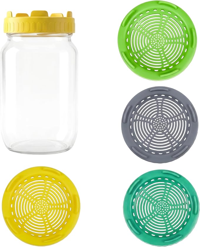 Sprouting Jar Growing Kit for Wide Mouth Mason Jars, Set of 4 Sprouting Lids for Growing Broccoli Seeds, Alfalfa, Mung Bean Sprouts, Masontops Bean Plastic Screen Strainer Lid (Jar Not Included)
