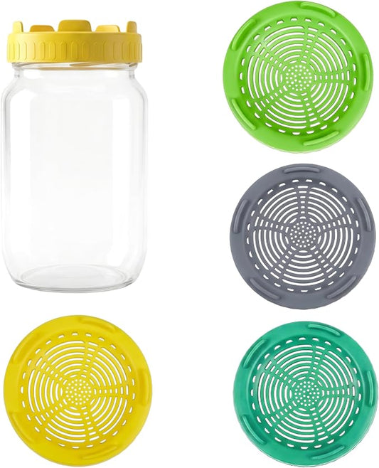 Sprouting Jar Growing Kit for Wide Mouth Mason Jars, Set of 4 Sprouting Lids for Growing Broccoli Seeds, Alfalfa, Mung Bean Sprouts, Masontops Bean Plastic Screen Strainer Lid (Jar Not Included)