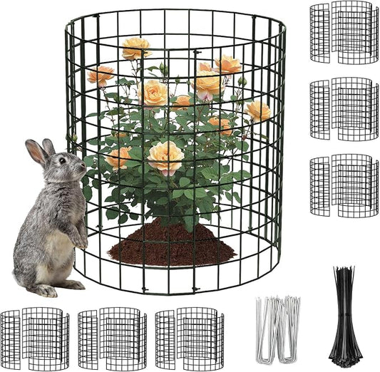 PASARA 6 Pack Plant Protectors from Animals, 13 Inch Round Cloche Plant Cages with Sturdy Chicken Wire Mesh, Garden Cages to Keep Animals Out for Vegetables & Flowers, Includes Support Stakes
