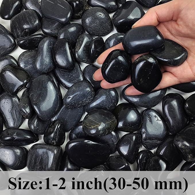 FANTIAN 20 lbs Decorative Black River Rocks for Plants, 1-2 inch Natural Black Pebbles for Indoor Plants, Plant Rocks, Rocks for Outdoor Landscaping, Vase, Decorative Stones and Garden Rocks