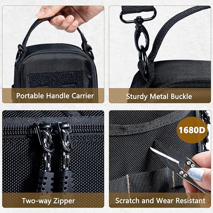 Heavy Duty Small Tool Bags for Men with Carabiner,Tactical Tool Pouch Bag,Portable Utility Tools Storage Organizer Case with Shoulder Strap for EDC,Motorcycle,Camping, Road Trip, Electricians
