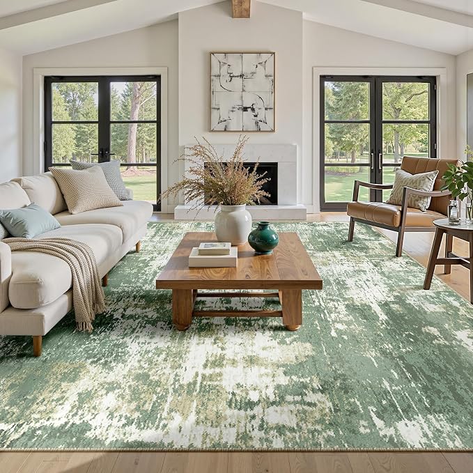 RELEANY Washable 6'x9' Abstract Area Rug for Living Room Light Green | Carpet for Bedroom, Kitchen, Office, Hallway and Entryway, Printed Pattern, Non‑Slip, Soft, Stain‑Resistant, Easy to Clean
