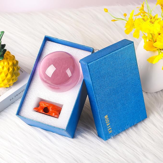 Pink Crystal Ball 100mm/3.9 inch with Rose Wooden Stand and Gift Box for lensball Photography,Fortune Teller,Feng Shui, Witchcraft Decor,Scrying,Magic,Large Quartz Crystal Orb Prop Glass Sphere