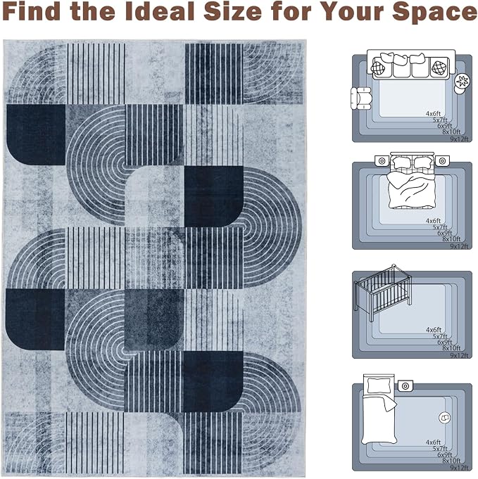 6x9 Area Rugs for Living Room Rug Washable, Non-Slip Modern Rug | Stain Resistant, Soft Carpet Indoor Floor Carpets for Entryway Bedroom Dining Room Kitchen and Home Office,Blue & Gray