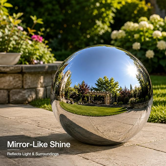 Nerien Gazing Ball Garden Mirror Outdoor - 10 Inch Outside Decorative Globe, Silver