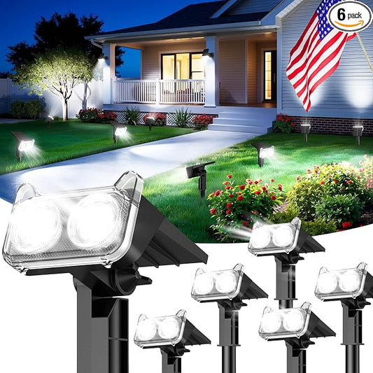 LETMY Solar Lights Outdoor Waterproof IP65, 6 Pack Solar Spot Lights Outdoor With 14 Big LEDs, 2-in-1 Wall Lights & 2 Modes Solar Powered Landscape Spotlights for Garage Pathway Yard Decor Garden Gift