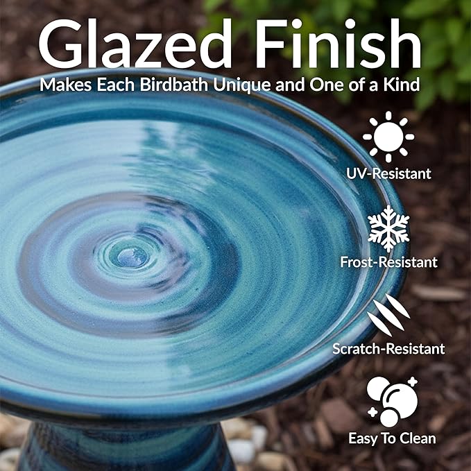 Sunnydaze 21" H Ceramic Bird Bath for Outside - Hand-Painted Outdoor Bird Bath Bowl, UV/Frost-Resistant Finish - Galaxy Blue