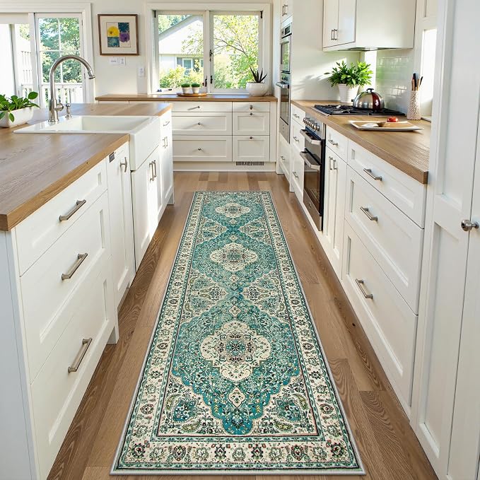 Lahome Felice Floral Medallion Runner Rug - 2x8 Kitchen Rug Runner Soft Non-Slip Washable Low-Pile Hallway Mat, Indoor Accent Floor Carpet Runners for Bedroom Living Dining Room Entrance