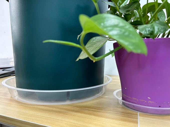 OUPSAUI 4 Pack Clear Plant Saucer 4 6 8 10 12 14 16 18 20 22 Inch Plant Trays for Pots, Plastic Extra Large Planter Saucers for Outdoors Indoors, Drip Catcher Water Tray for Plants (16 Inch)