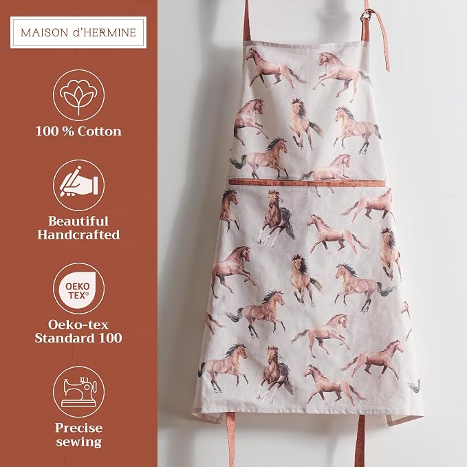 Maison d' Hermine Aprons for women with Pocket 100% Cotton (27.50"x31.50") | Adjustable Neck Strap & long ties Apron Men Chef Wedding Cooking Gardening Server Maid