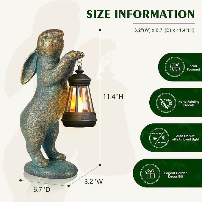 MININOVA Garden Statues Rabbit with Solar Lantern Resin Outdoor Bunny Figurines Decorations for Patio Yard Lawn Ornaments Gifts for Mother's Day Birthday Housewarming