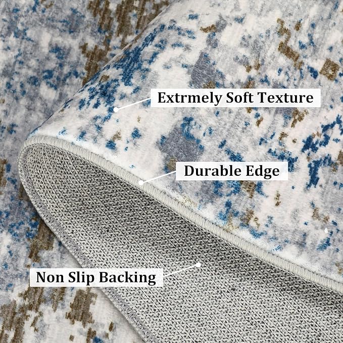 ROYHOME 2x6 Modern Abstract Runner Rug for Hallway Kitchen Bathroom, Navy | Non Slip Soft Machine Washable Stain Resistant Rugs Low Pile Non Shed Rug